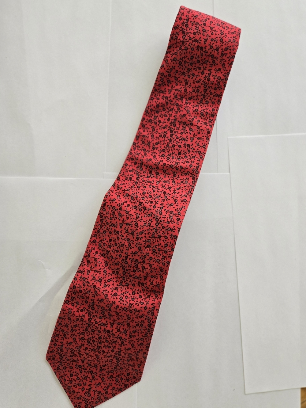 liberty Red Floral Silk Tie with Black Motif